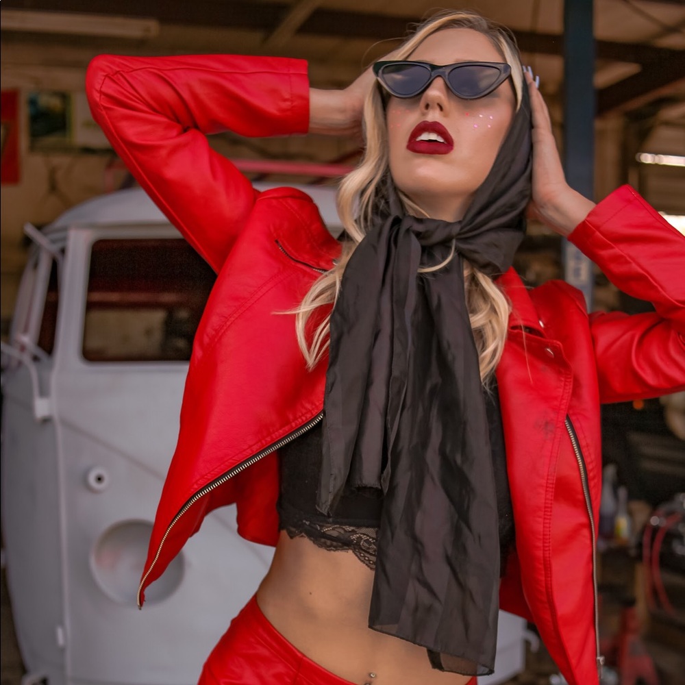 Red leather coat